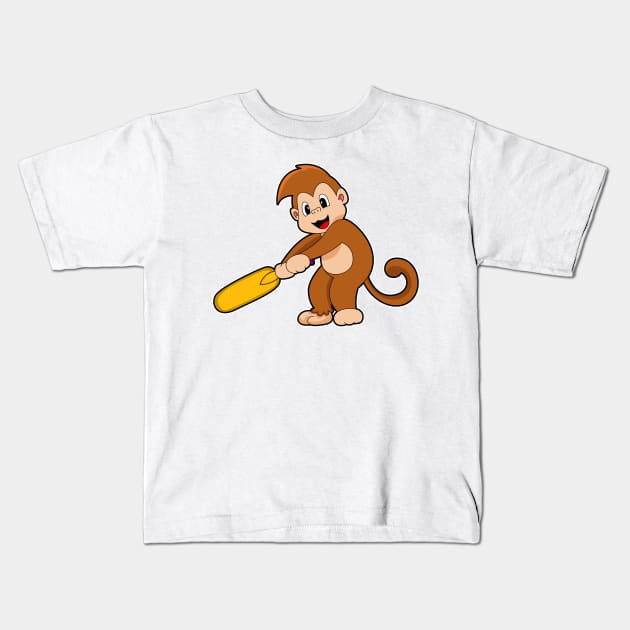 Monkey Cricket Cricket bat Kids T-Shirt by Markus Schnabel